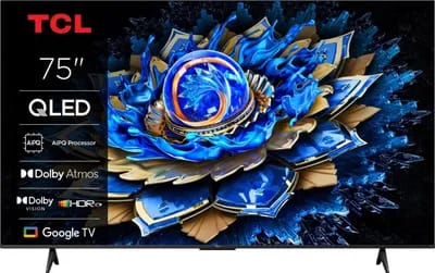 TCL 75T69C 75" (191 cm) QLED, Direct LED TV, 4K HDR TV, Smart Google TV (Dolby Vision & Atmos, Game Master, Motion Clarity, Compatible Google Assistant & Alexa)