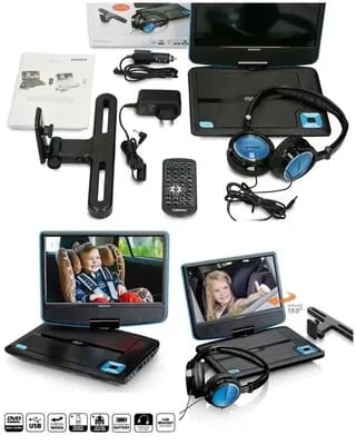 Lecteur DVD portable LENCO Ecran 9 POUCES DVD-R/RW, DVD+R, CD + Casque + Télécommande + SUPPORT