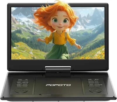 Lecteur Dvd Portable 15,7"" Avec Écran Pvotant Hd 14,1"",6H Autonomie,Compatible Multiformat Disques/Sd/Usb,Sans Région,Mémoire De Lecture,Sortie Tv/Projecteur,Haut-Parleurs Stéréo