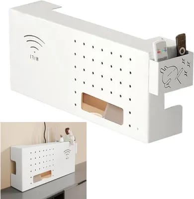 Boîte de Rangement pour Routeur WiFi, Étagère de Stockage de Routeur sans Fil, TV Décodeur Boîte de Rangement Murale, Étagère de Routeur Murales(White)