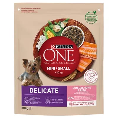 PURINA ONE Mini Delicate saumon, riz pour chien - 3 x 800 g