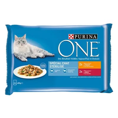 24x85g Purina One Chat Stérilisé poulet, bœuf - Pâtée pour chat