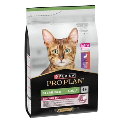 3kg Pro Plan Sterilised Savoury Duo canard & foie Purina croquettes pour chats