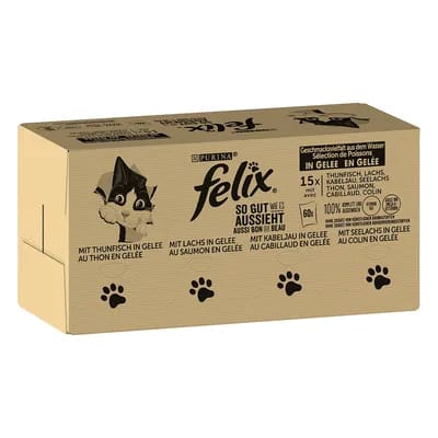 Jumbopack Felix Tendres Effilés 120 x 85 g pour chat - thon, saumon, cabillaud, colin