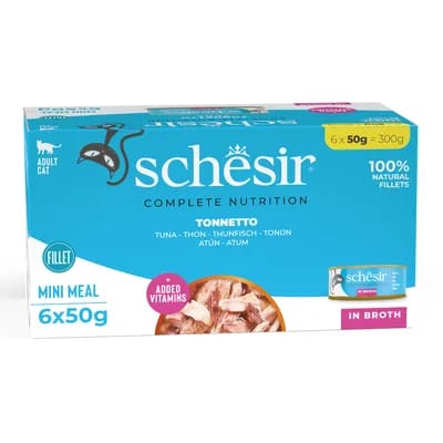 6x50g thon Schesir Complete Nutrition Filet en bouillon Aliment humide pour chats