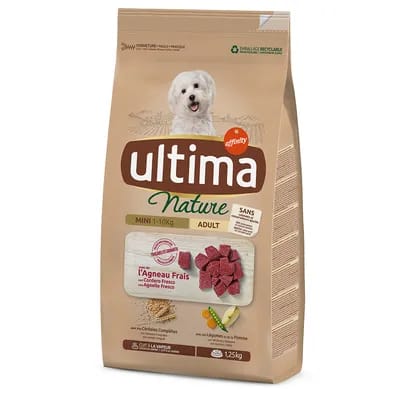 Lot Ultima pour chien x 2 - Nature Mini Adult, agneau (3 x 1,25 kg)