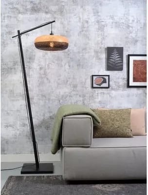 Lampadaire bambou PALAWAN abat-jour bambou naturel/noir base naturelle GOOD&MOJO Ø60 x 15 cm, h. 207cm