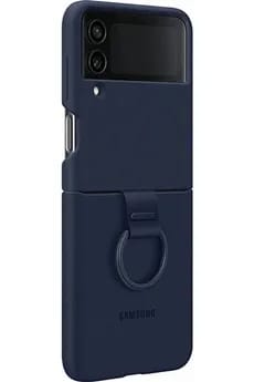 Coque et étui téléphone mobile Samsung Coque Silicone avec Anneau Bleu Marine Pour Galaxy Z Flip4
