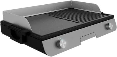 YEMAESRE-Perfectroast 3000 Barbecue Électrique En Inox 3 000 W, Surface De Cuisson Mixte, Revêtement Anti-Adhésif Rockstone, Thermostat Réglable, Bac Ramasse-Graisses 03182