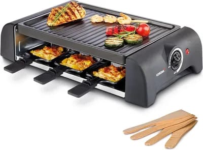 YEMAESRE-45065 Barbecue Électrique De Table  Pour 6 Personnes  6 Poêlons & Spatules  Avec Plaque De Gril Antiadhésive  Câble De 1,2 M  1000 Watts