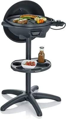 CHECARZHN--NO1-Barbecue Électrique 2 000 W Avec Grille En Fonte D'Aluminium, Barbecue Sur Pieds Avec Couvercle Et Thermomètre Intégré, Ebbq Avec Grande Surface De Cuisson Lisse Et Rainurée, Noir, Pg