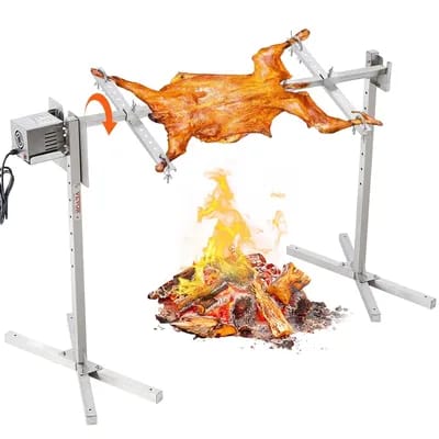 CHECARZHN--NO1-Barbecue Rôtissoire 116 Cm, Kit De Rôtisserie Électrique Charge 60 Kg, Tournebroche Électrique Moteur Automatique 52 W, En Inox, Hauteur Réglable, Avec Bouclier Thermique, Pour Agneau