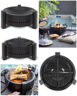 Brasero au bois ou au charbon Structure en acier peint noir Capot anti-étincelles