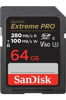 Carte mémoire SD Sandisk Extreme Pro 64 Go, 280/100MB/s,V60,C10,UHS-II,U3