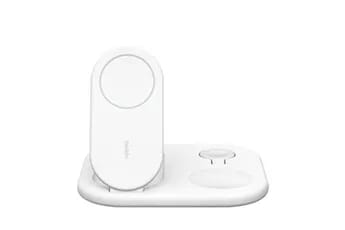 Socle de recharge 3-en-1 aimante (Qi2) et pliable, 15W, blanc