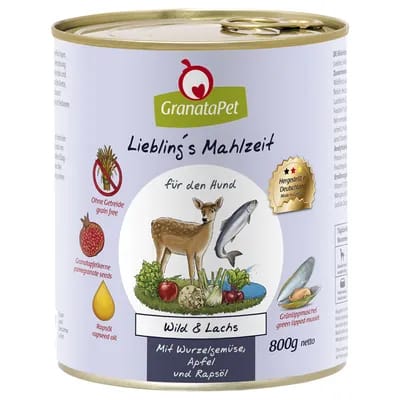 24x800g GranataPet Liebling's Mahlzeit gibier, saumon, légumes-racines, fenouil